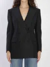 Dolce & Gabbana Tech-gabardine Double-breasted Blazer With Satin Peak Lapel In Black