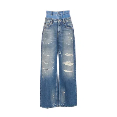 DOLCE & GABBANA DOLCE&GABBANA WOMEN DOUBLE WAISTED DENIM JEANS WITH RIPS