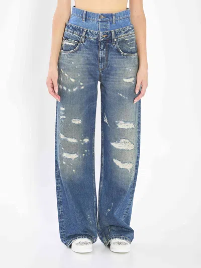 DOLCE & GABBANA DOLCE&GABBANA WOMEN DOUBLE WASITED DENIM JEANS