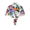 Dolce & Gabbana Multicolor Crop Shirt With All-over Floral Motif And Logo Lettering Detail On The Front In Cotton Wo