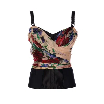 Dolce & Gabbana Dolce&gabbana Women Flowers Print Marquisette And Chiffon Bustier Top