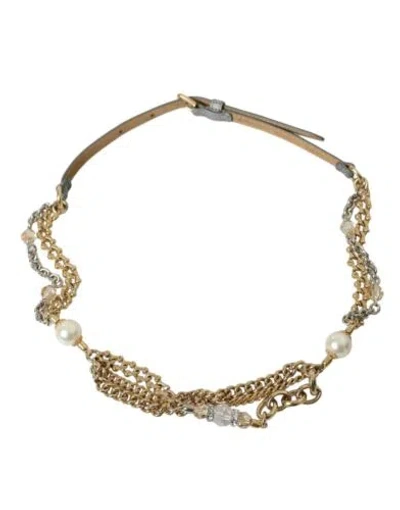 Pre-owned Dolce & Gabbana Dolce&gabbana Women Gold Waist Belt Leather Brass Crystal Braided Chain Strap