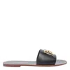 Dolce & Gabbana Flat Leather Slide Sandals With Front Embellishment In Black