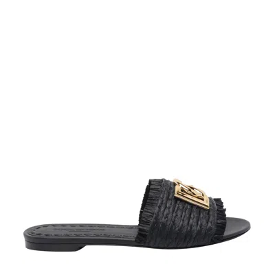 Dolce & Gabbana Logo Slide Sandals In Black