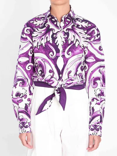 Dolce & Gabbana Women Cotton Shirt With Graphic Print In Purple