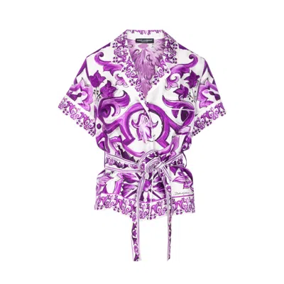 DOLCE & GABBANA DOLCE&GABBANA WOMEN MAIOLICA PRINT SHIRT WITH BELT