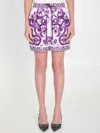 Dolce & Gabbana Majolica Floral Print Elasticized Waist Shorts In Purple