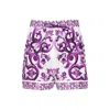 Dolce & Gabbana Majolica Floral Print Elasticized Waist Shorts In Purple