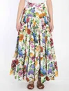 Dolce & Gabbana Multicolor Maxi Skirt With Logo Lettering Detail On The Front And All-over Floral Print In Cotton Wo In Yellow