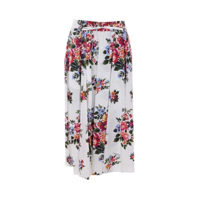 Dolce & Gabbana Women White Long Skirt With Floral Print And Elasticated Waistband In Cotton Woman In Multi