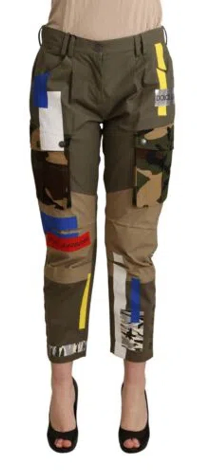 Pre-owned Dolce & Gabbana Dolce&gabbana Women Multicolor Cargo Pants 100% Cotton Military Cropped Trousers