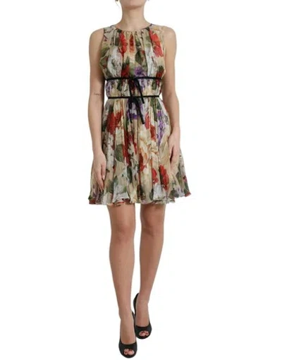 Pre-owned Dolce & Gabbana Dolce&gabbana Women Multicolor Dress 100% Silk Floral Print A-line Mini Sundress