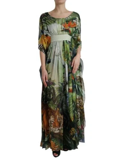 Pre-owned Dolce & Gabbana Dolce&gabbana Women Multicolor Dress 100% Silk Jungle Print A-line Gown Sz It 36