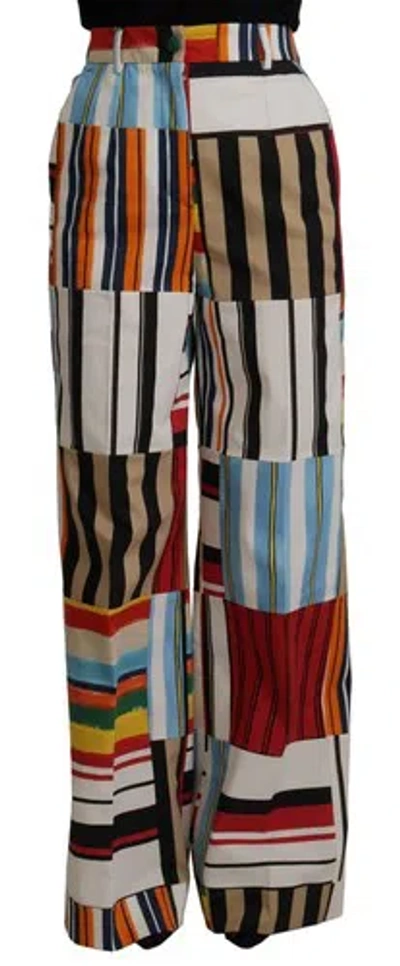 Pre-owned Dolce & Gabbana Dolce&gabbana Women Multicolor Pants Cotton Striped High Waist Wide Leg Trousers