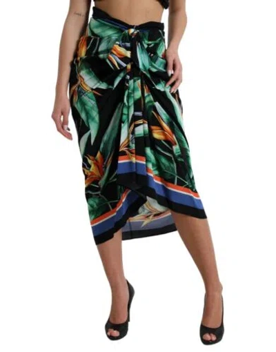 Pre-owned Dolce & Gabbana Dolce&gabbana Women Multicolor Skirt Silk Stretch Floral Print Midi Bodycon Wrap