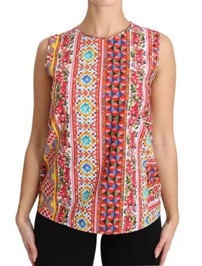 Pre-owned Dolce & Gabbana Dolce&gabbana Women Multicolor Tank Top 100% Cotton Carretto Print Casual Blouse