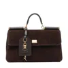 Dolce & Gabbana Sicily Small Leather-trimmed Suede Shoulder Bag In Brown