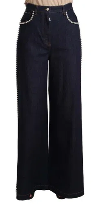 Pre-owned Dolce & Gabbana Dolce&gabbana Women Navy Blue Jean Pants Cotton Flared Denim Trousers Size It 46