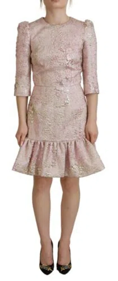 Pre-owned Dolce & Gabbana Dolce&gabbana Women Pink Dress Polyester Jacquard Print Sheath Midi Bodycon Wrap