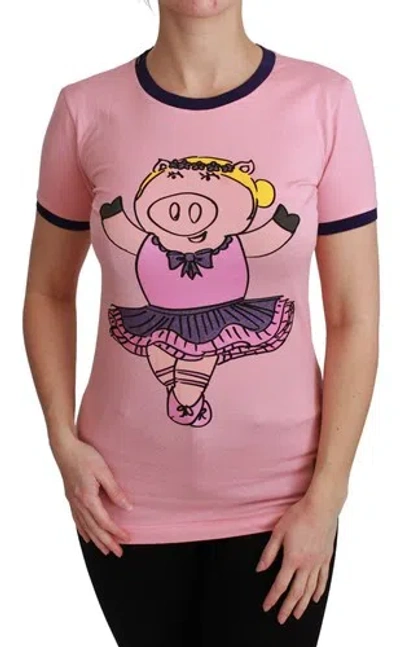 Pre-owned Dolce & Gabbana Dolce&gabbana Women Pink T-shirt 100% Cotton Year Of The Pig Print Fashion Top