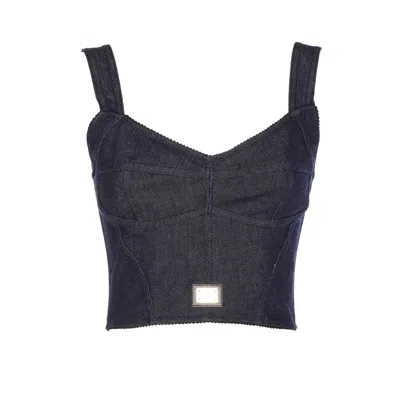 Dolce & Gabbana Dolce&gabbana Women Plaque Logo Denim Corset Top