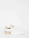 Dolce & Gabbana Portofino White And Gold Low Top Sneakers With Logo In Leather Woman