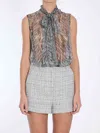 Dolce & Gabbana Pussy Bow Top With Fur Print In Gray