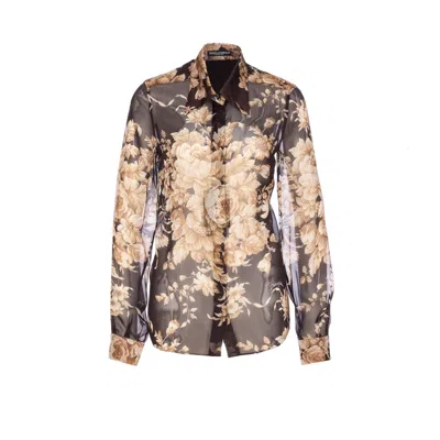 DOLCE & GABBANA DOLCE&GABBANA WOMEN ROSE PRINT CHIFFON SHIRT