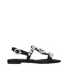 Dolce & Gabbana Women Black Sandals With Embroidered Stones Decorations In Satin Woman In Black