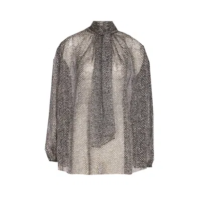 Dolce & Gabbana Dolce&gabbana Women Silk Chiffon Blouse With Chevron Print In Black