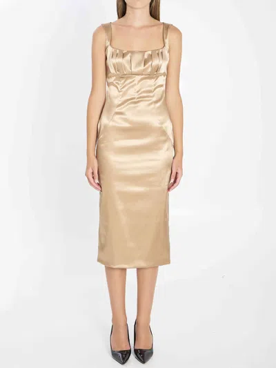 Dolce & Gabbana Stretch Satin Midi Dress In Neutral