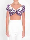 Dolce & Gabbana Cotton Majolica Print Crop Top In Purple