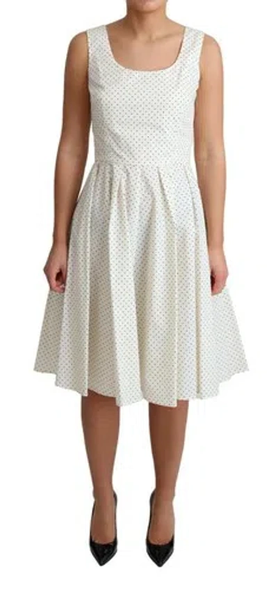 Pre-owned Dolce & Gabbana Dolce&gabbana Women White Dress 100% Cotton Polka Dotted A-line Casual Sundress