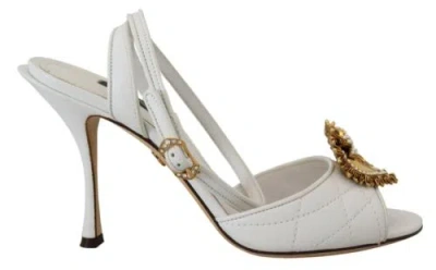 Pre-owned Dolce & Gabbana Dolce&gabbana Women White Sandals 100% Leather Embellished Strappy Shoe Sz Eu 36