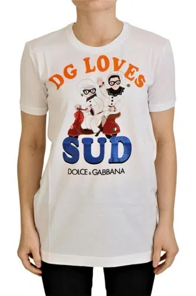 Pre-owned Dolce & Gabbana Dolce&gabbana Women White T-shirt 100% Cotton Dg Loves Sud Print Crew Neck Top