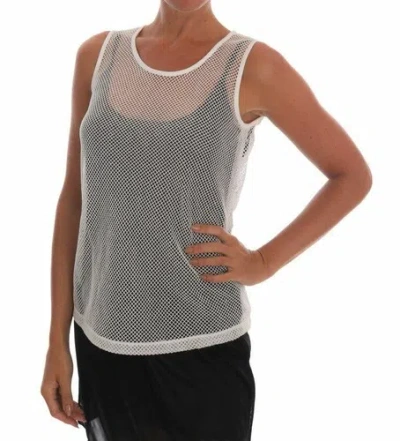 Pre-owned Dolce & Gabbana Dolce&gabbana Women White Tank Top Cotton Transparent Net Slim Sleeveless Blouse