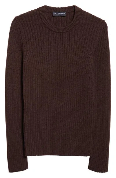 Dolce & Gabbana Dolce&gabbana Wool Rib Crewneck Sweater In Brown