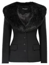 Dolce & Gabbana Tailored Blazer With Fur Collar And Pockets In Black