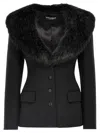 Dolce & Gabbana Faux Fur-trimmed Grain De Poudre Wool-blend Blazer In Black