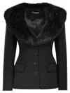 Dolce & Gabbana Faux Fur-trimmed Grain De Poudre Wool-blend Blazer In Black
