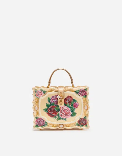 Dolce & Gabbana Dolce Box Bag In Golden Hand-painted Wood In Multicolor