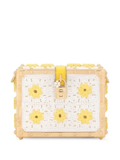 Dolce & Gabbana Dolce Box Crochet-panel Clutch Bag In Gold