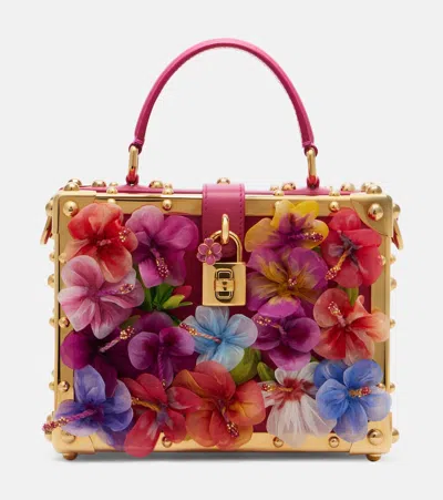 Dolce & Gabbana Dolce Box Floral-appliqué Leather Box Bag In Pink