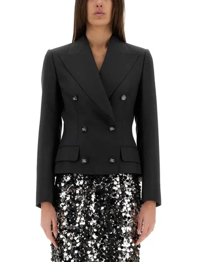 Dolce & Gabbana Women Dolce Double-breasted Jacket With Dg Logo Buttons In Black