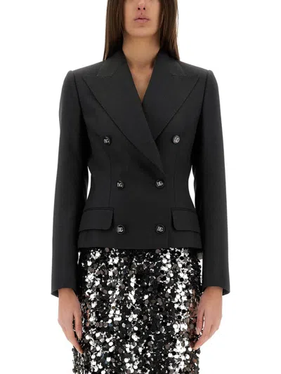 Dolce & Gabbana Women Dolce Double-breasted Jacket With Dg Logo Buttons In Black