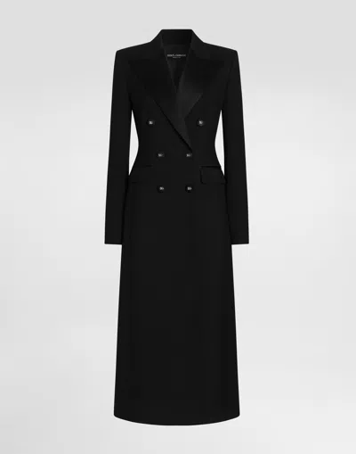 Dolce & Gabbana Dolce Double-breasted Coat In Double Wool Gabardine In Black