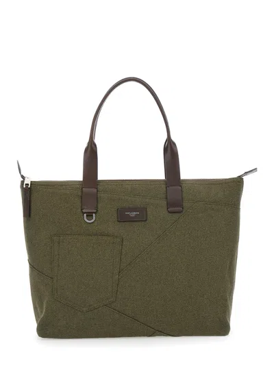 Dolce & Gabbana Dolce E Gabbana Adamo All-over Print Cotton Shopper Bag With Front Pocket And 40 Cm X 35 Cm X 13 Cm  In Green