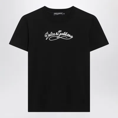 Dolce & Gabbana Dolce E Gabbana Black Jersey Mini T-shirt With Embroidery