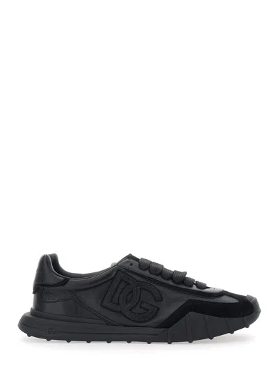 Dolce & Gabbana Dolce E Gabbana Black Leather Low-top Sneaker With Logo Patch And Back Logo Lettering