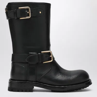 Dolce & Gabbana Dolce E Gabbana Black Leather Mini Boot With Buckle Detail